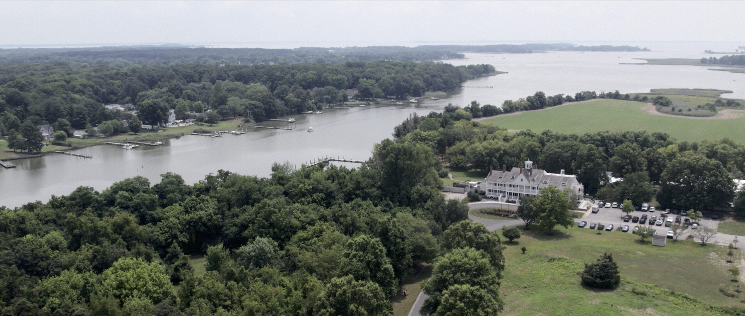 Drone shot from the wedding video at Kent Island Resort in Stevensville, Maryland.