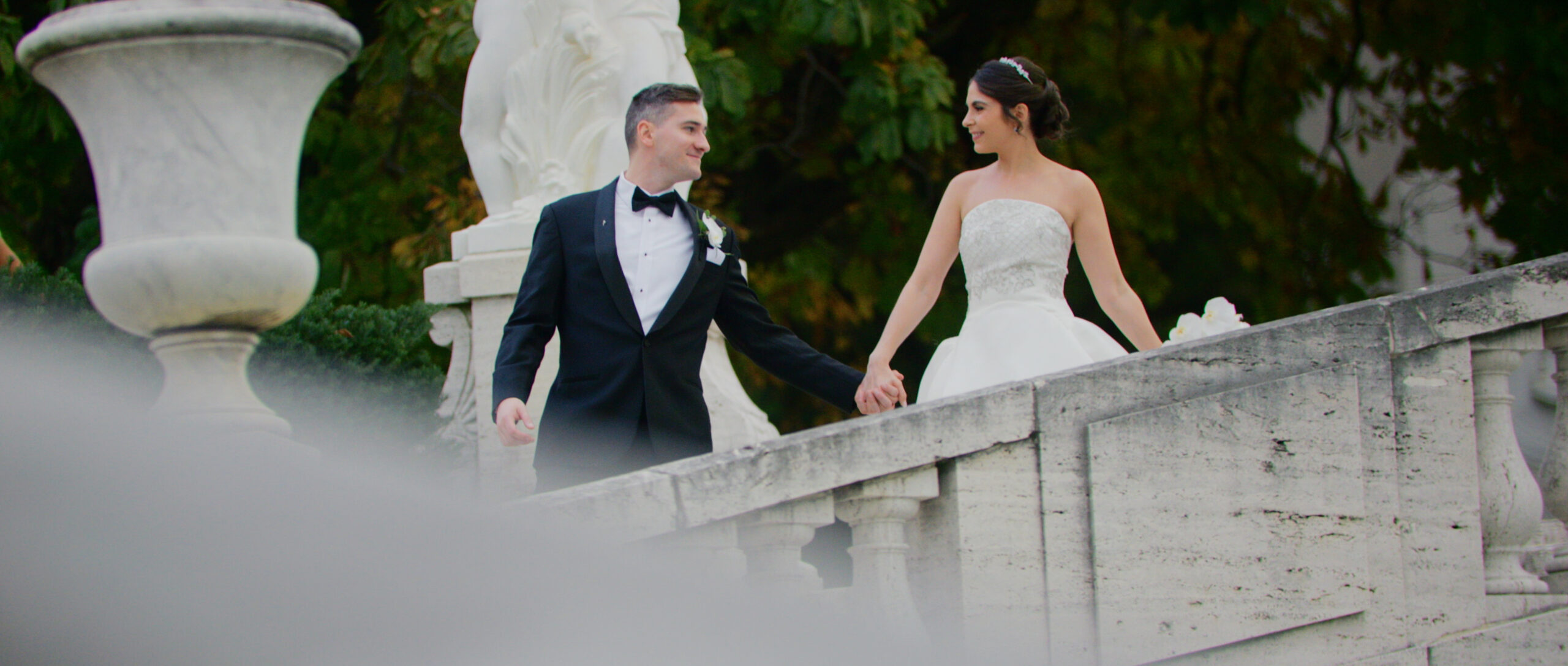 This Hotel duPont wedding video had their portraits taken at Neumors Gardens in Wilmington, DE